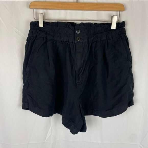 Madewell | Linen-Blend Pull-On Paperbag Shorts in Black | M - Picture 5 of 5